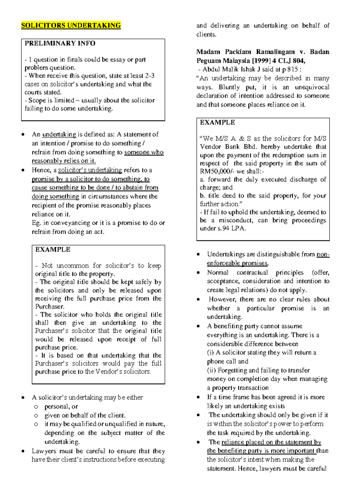 LAW 101: Chapter 7 - Understanding Solicitors' Undertakings and Their ...