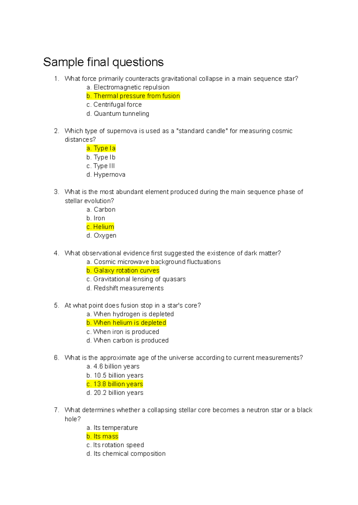 Astro 2022A Practice Final Exam Questions and Answers - Studocu