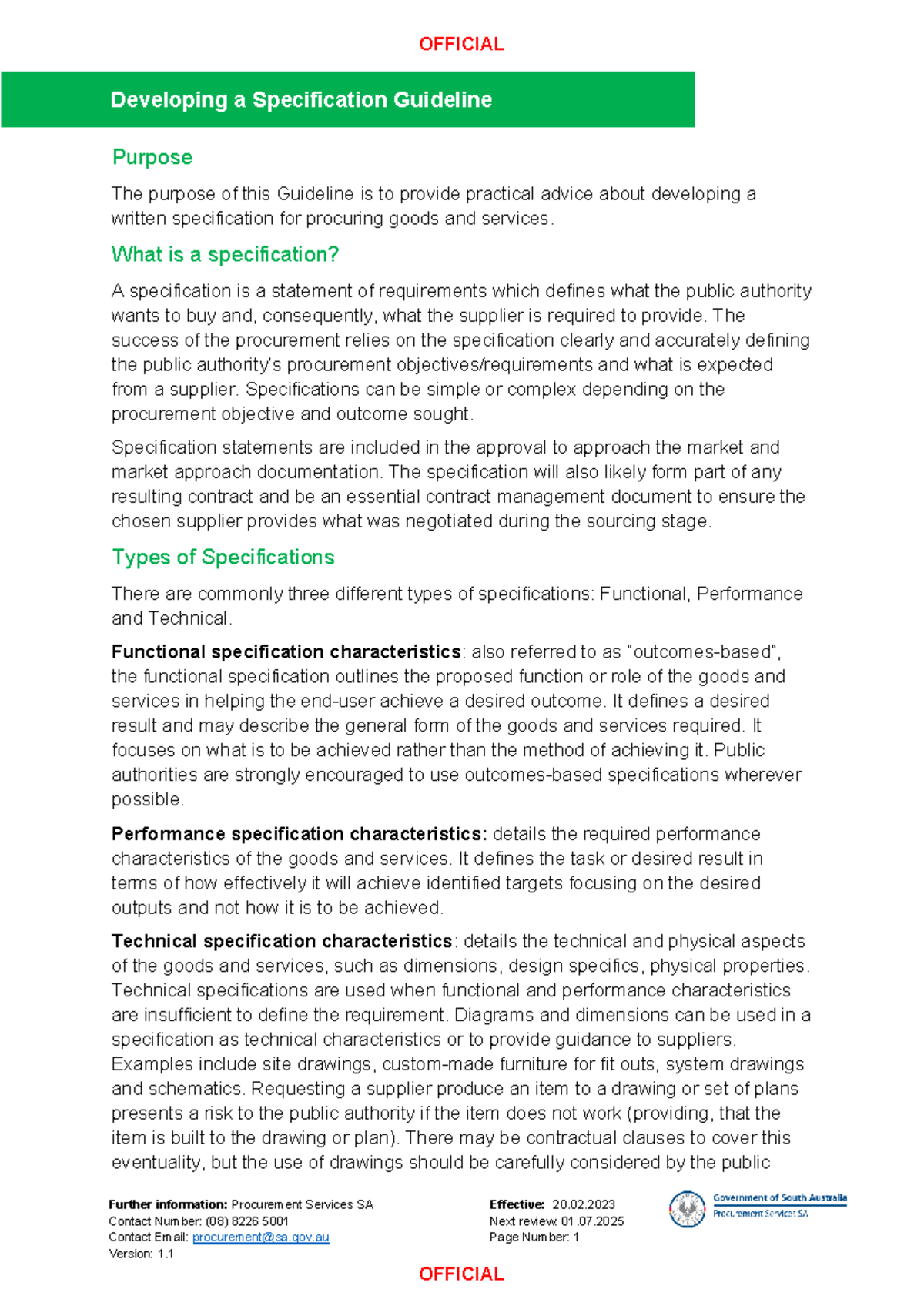 Developing a Specification Guideline for Procurement Processes - Studocu