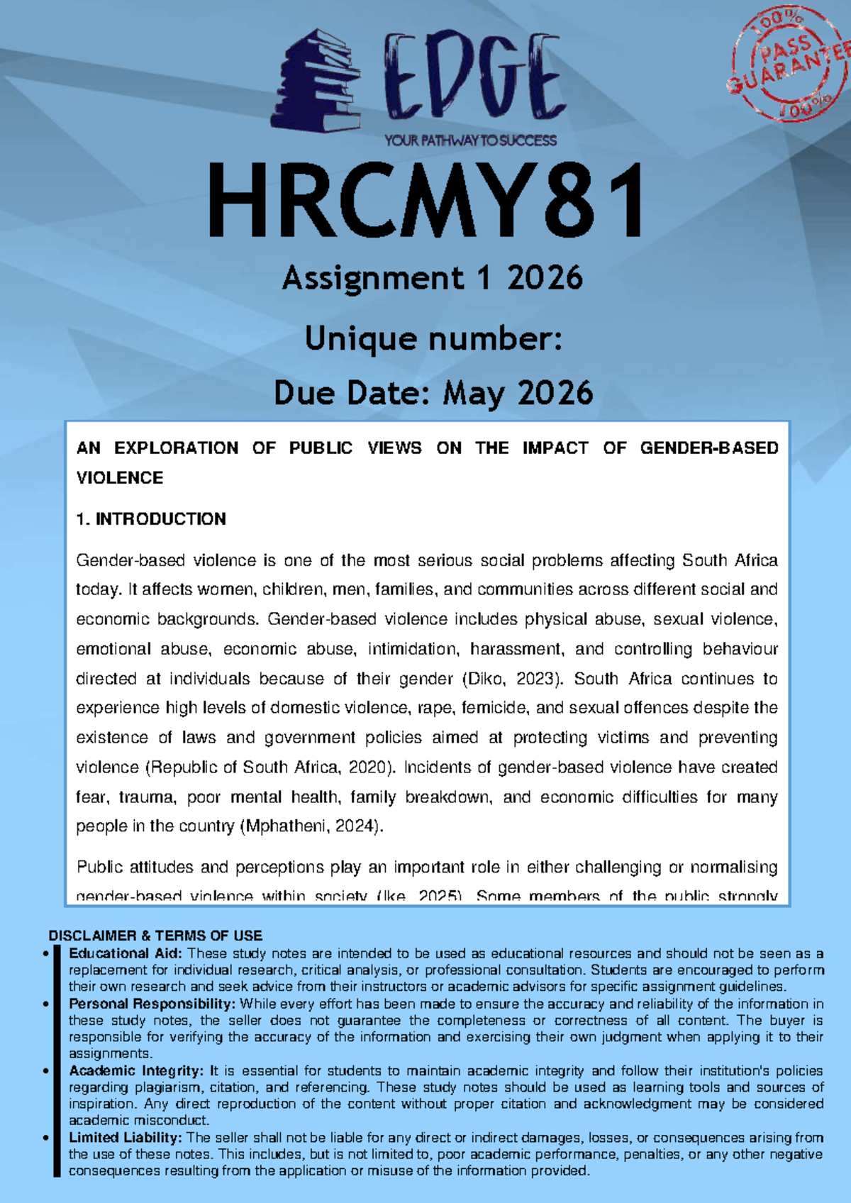 HRCMY81 Assignment 1 Research Proposal 2026: Public Views on Gender ...