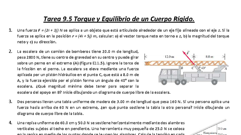 9.5 Tarea: Torque y Equilibrio Estático de un Cuerpo Rígido - Studocu