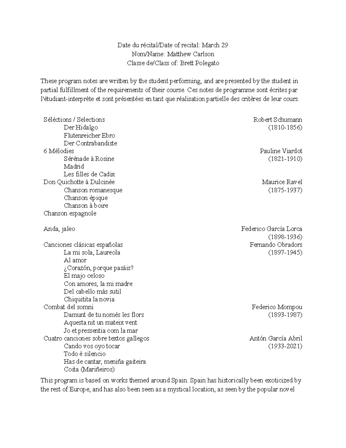 29 Mar Recital Program Notes by Matthew Carlson - Studocu