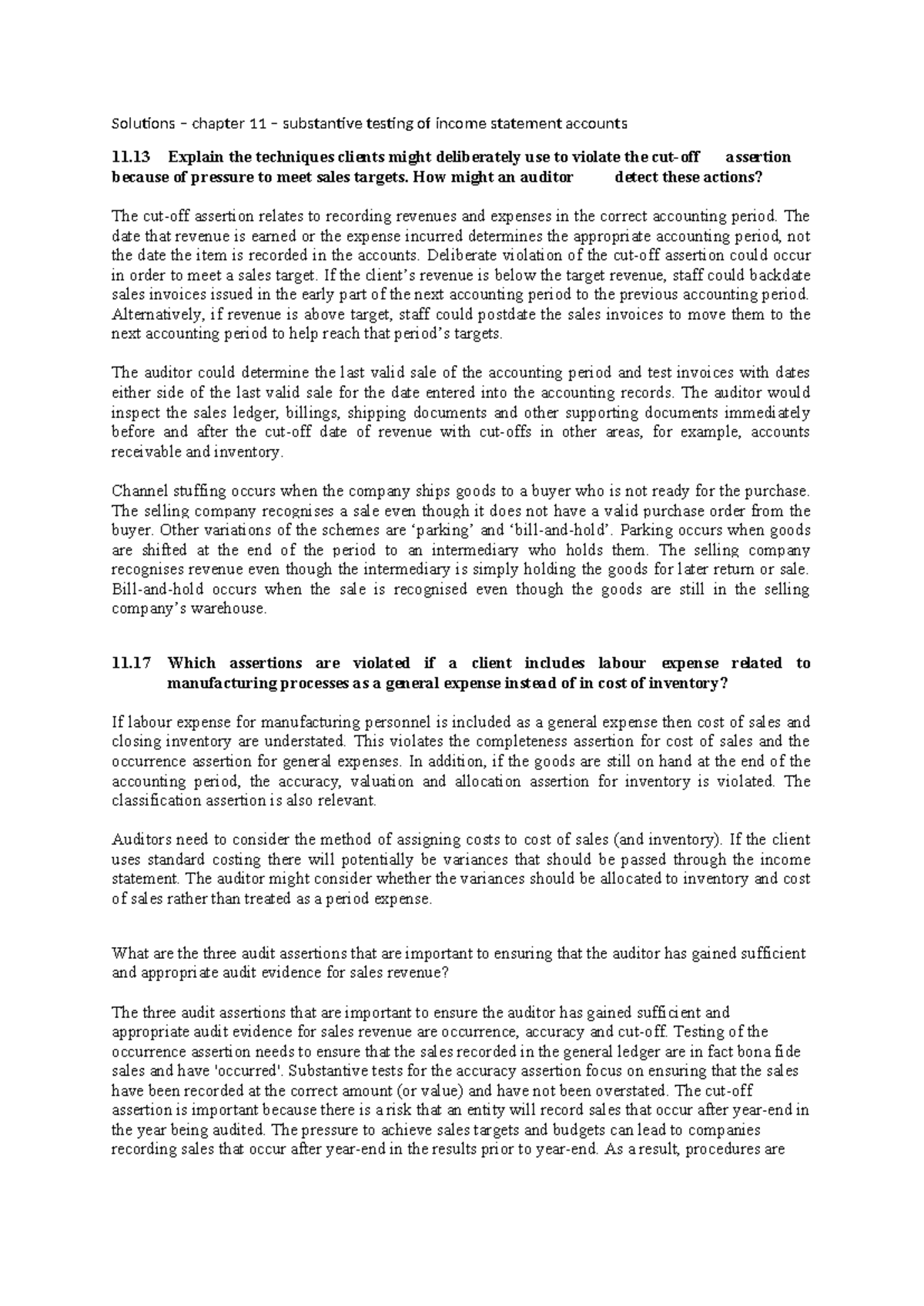 Solutions for Chapter 11: Substantive Testing of Income Statements ...