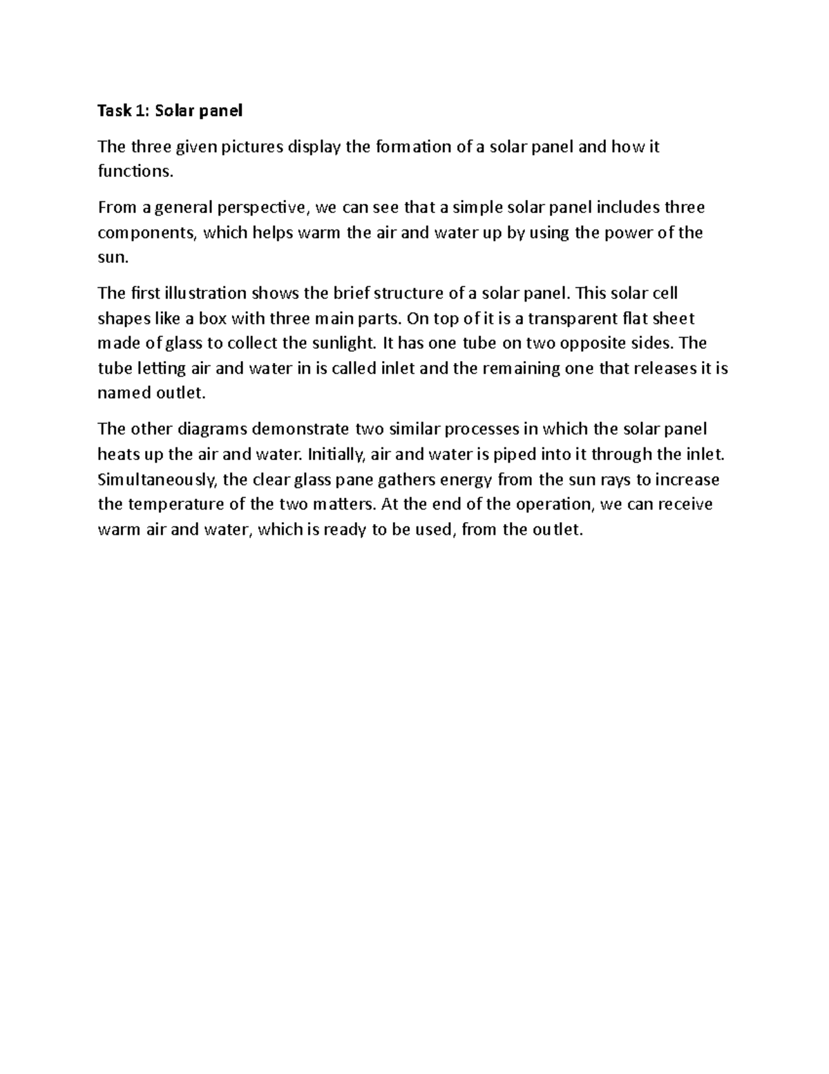 Writing 23 - Task 1: Solar panel The three given pictures display the ...