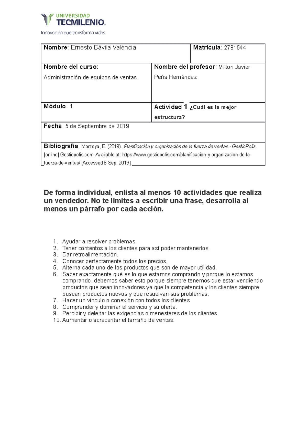Actividad 1: Funciones y Tareas en Administración de Ventas - AD-EV ...