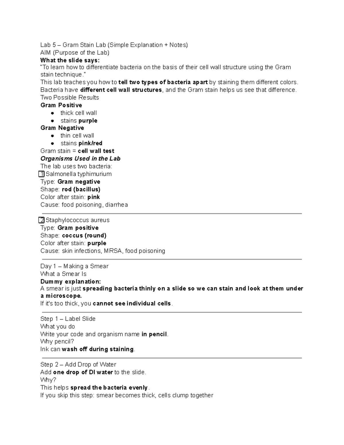 Lab 5 – Simple Explanation Notes for Gram Stain Lab - Studocu