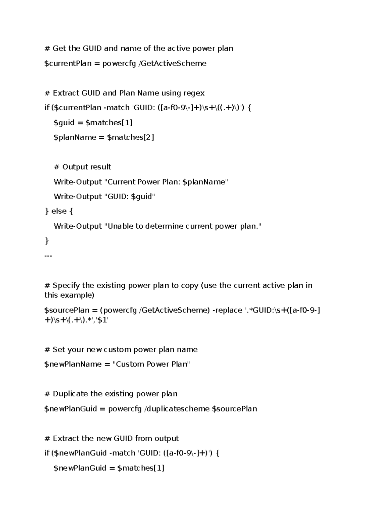 Powershell Script for Power Plan Management and Customization - Studocu