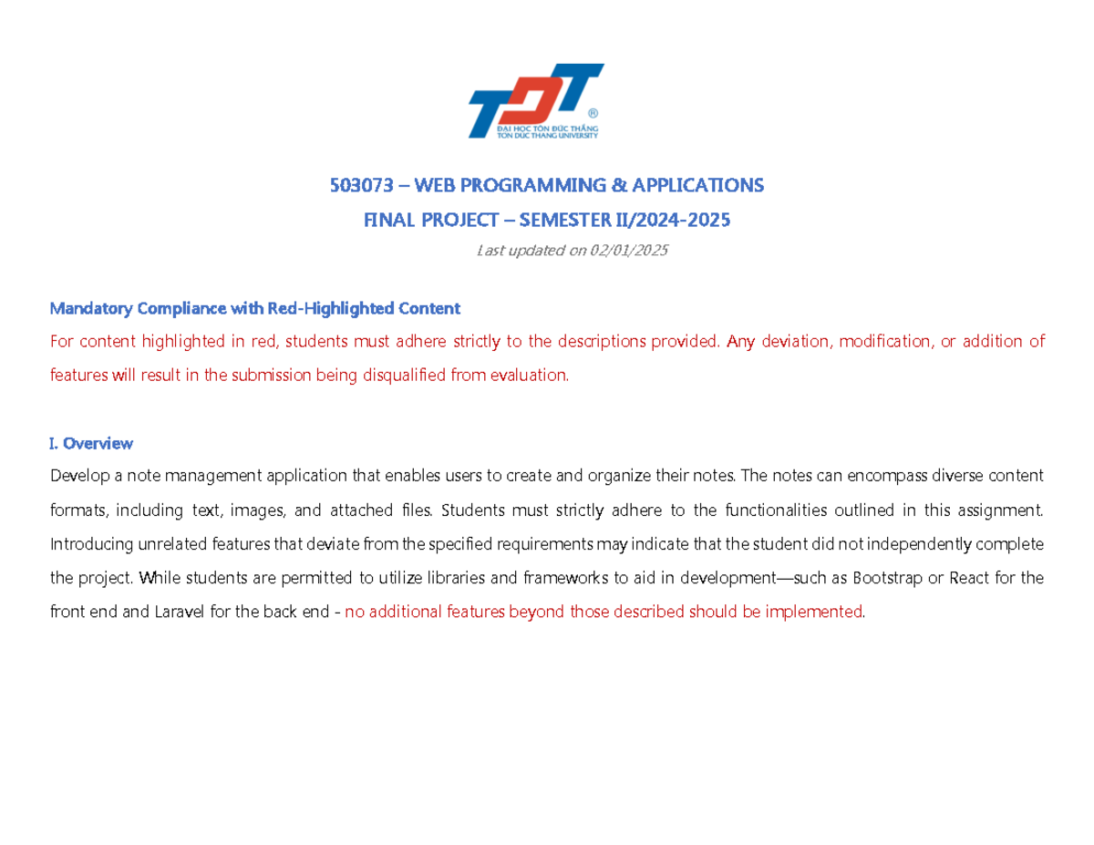 503073 WEB PROGRAMMING APPLICATIONS FINAL PROJECT GUIDELINES 2024-2025 ...