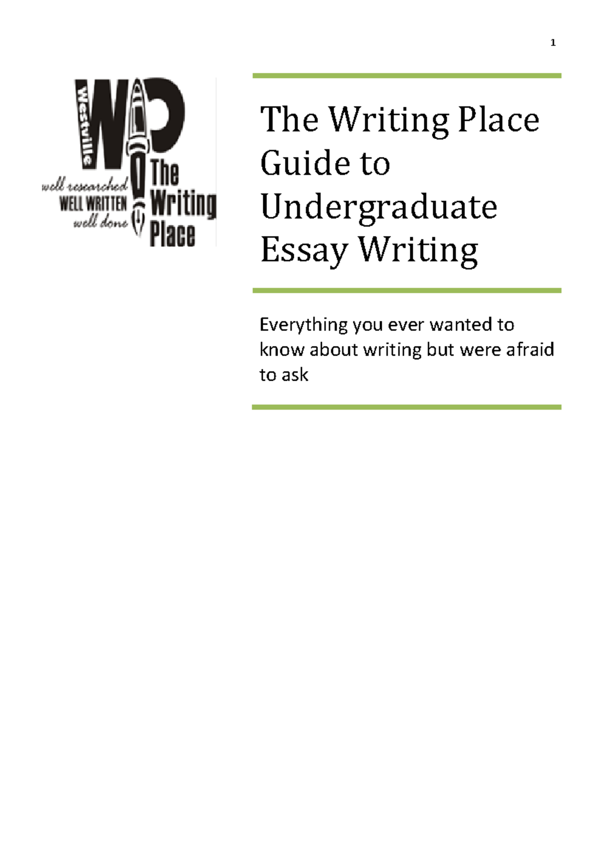 The Writing Place Guide to Undergrad Essay Writing - LAW 101 - Studocu