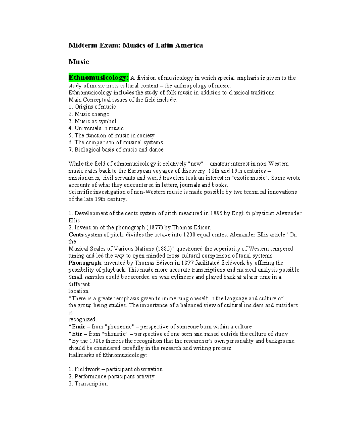 Midterm Exam: Musics of Latin America - Key Concepts & Genres - Studocu