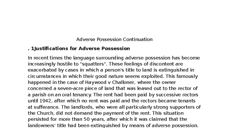Adverse Possession Notes: Legal Justifications and Case Studies - Studocu