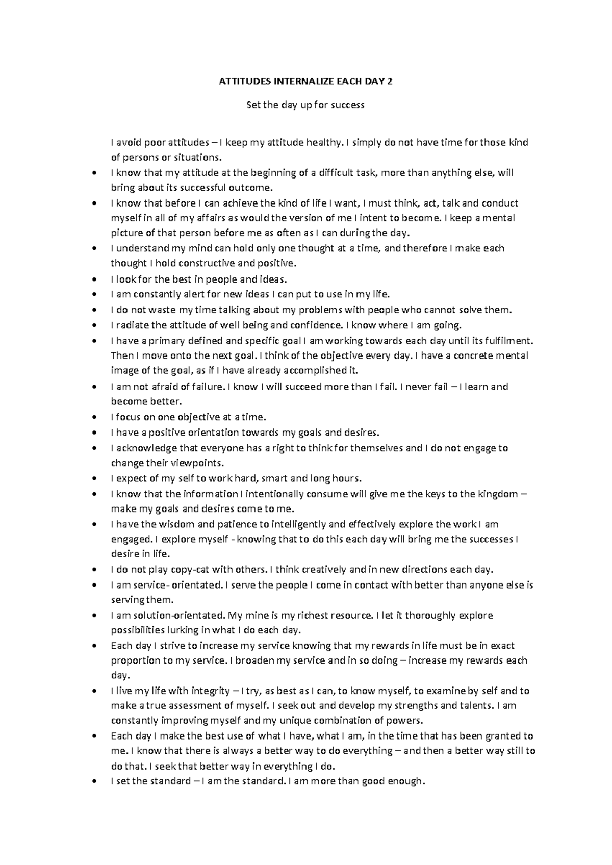 Attitudes I Internalize Each Day: Strategies for Success - Studocu