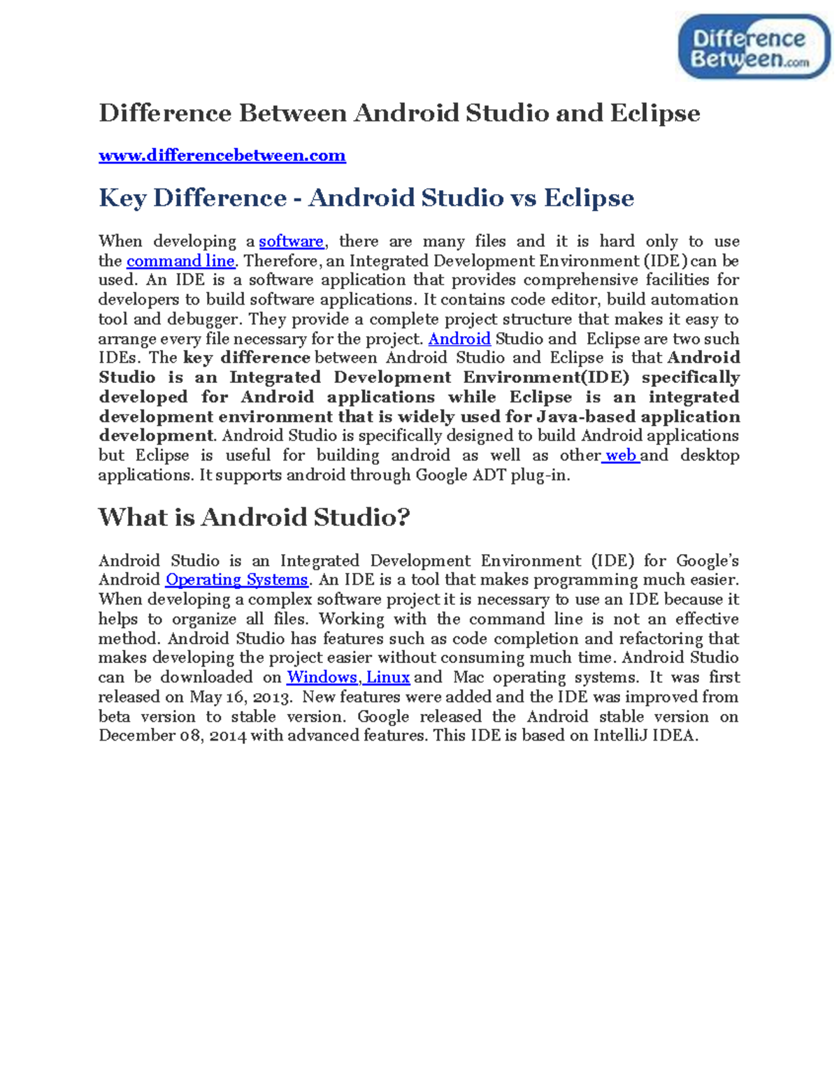 eclipse file.pdf - Difference Between Android Studio and Eclipse ...