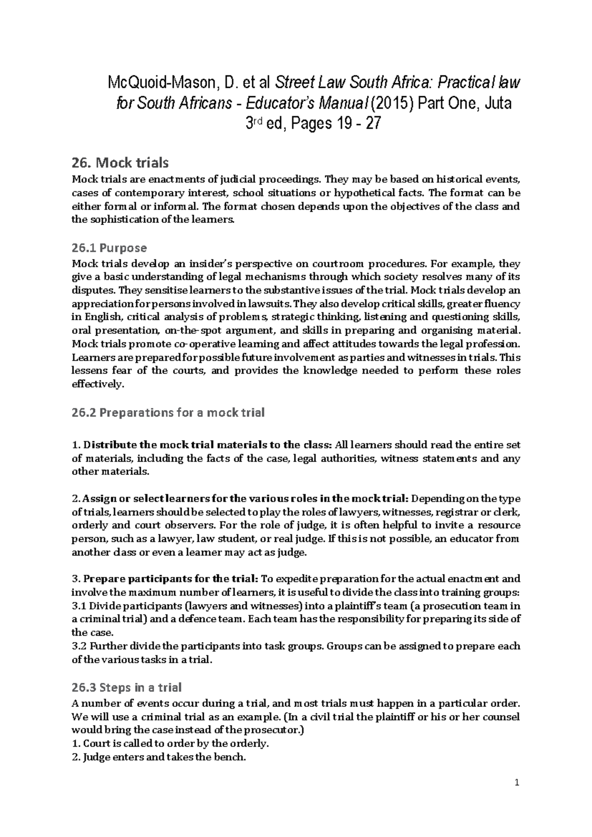 Mock Trial Notes for Law 101: Understanding Courtroom Procedures - Studocu