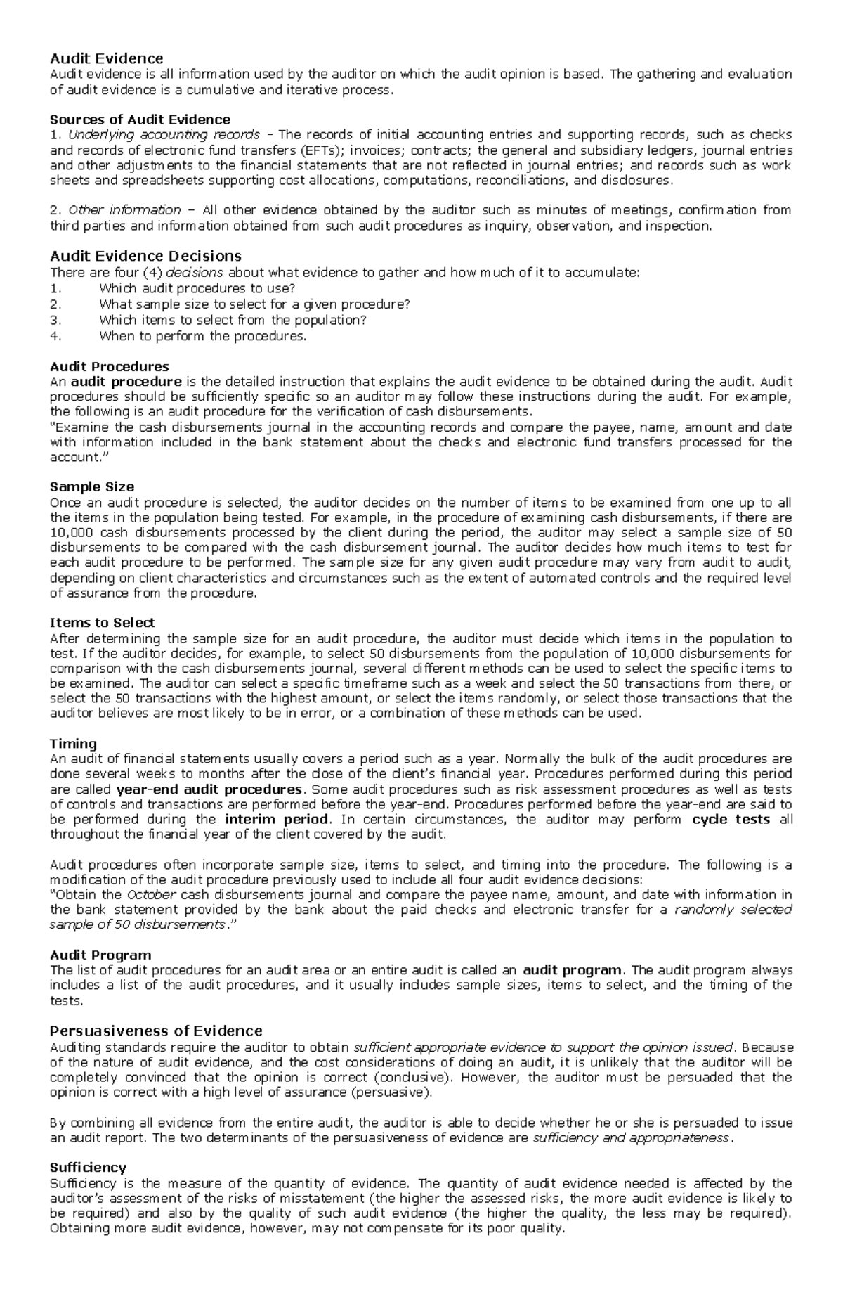 Audit Evidence and Documentation: Key Concepts and Procedures - Studocu