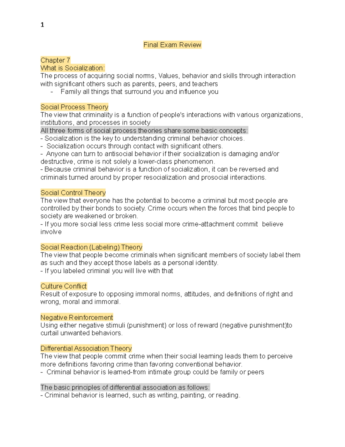 Final Exam Review - Socialization occurs through contact with ...