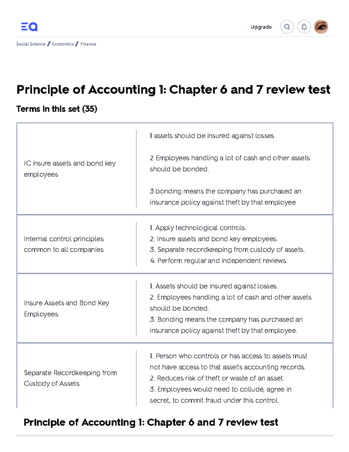 Principles of Accounting 1: Review Test for Chapters 6 & 7 - Studocu
