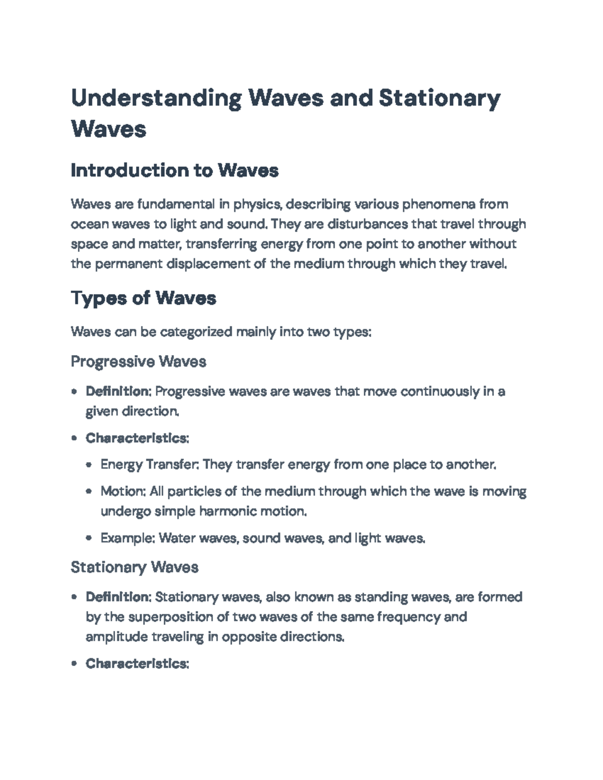 Understanding Waves & Stationary Waves: Principles & Applications - Studocu