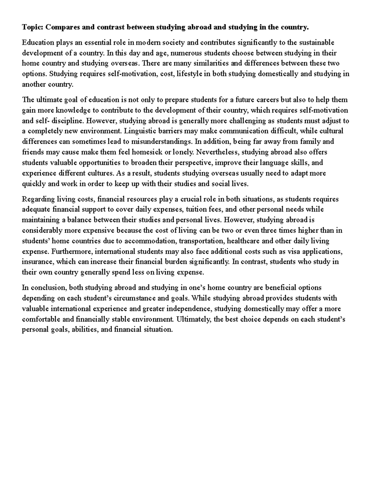 Comparative Analysis: Studying Abroad vs. In-Country Education - Studocu