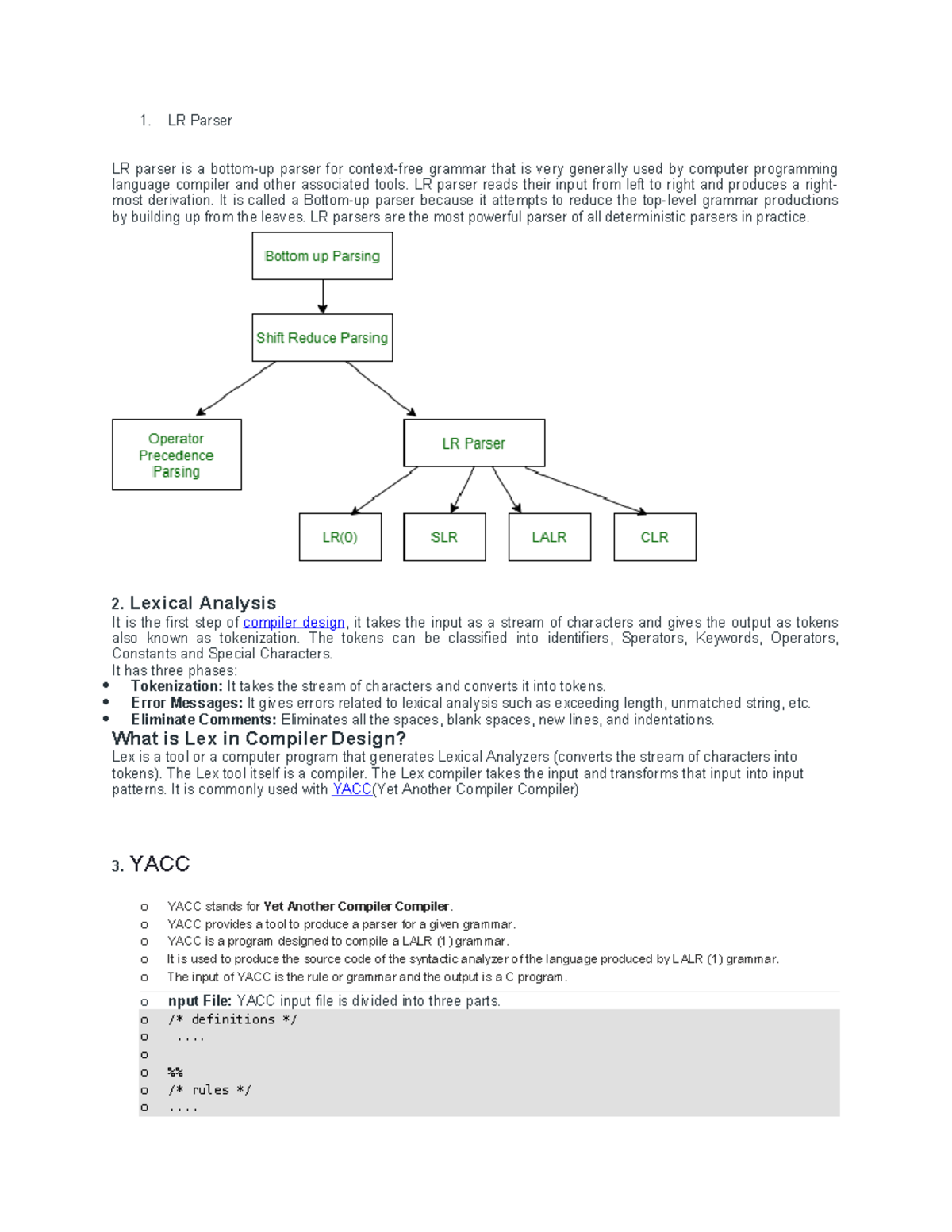 Compiler Design Concepts: LR Parser, Lexical Analysis, and YACC - Studocu