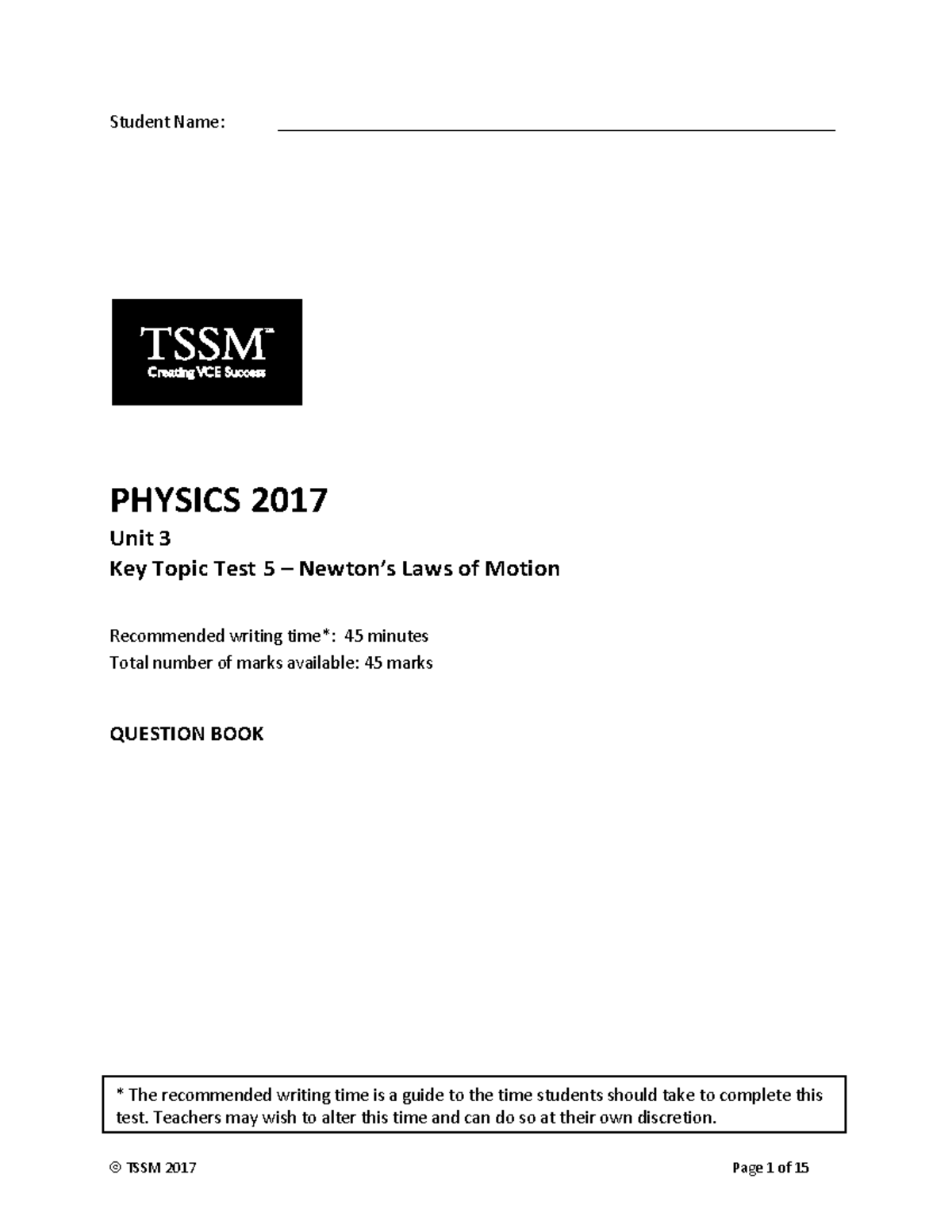 Unit 3 Physics KTT 5: Newton's Laws of Motion Question Book - Studocu