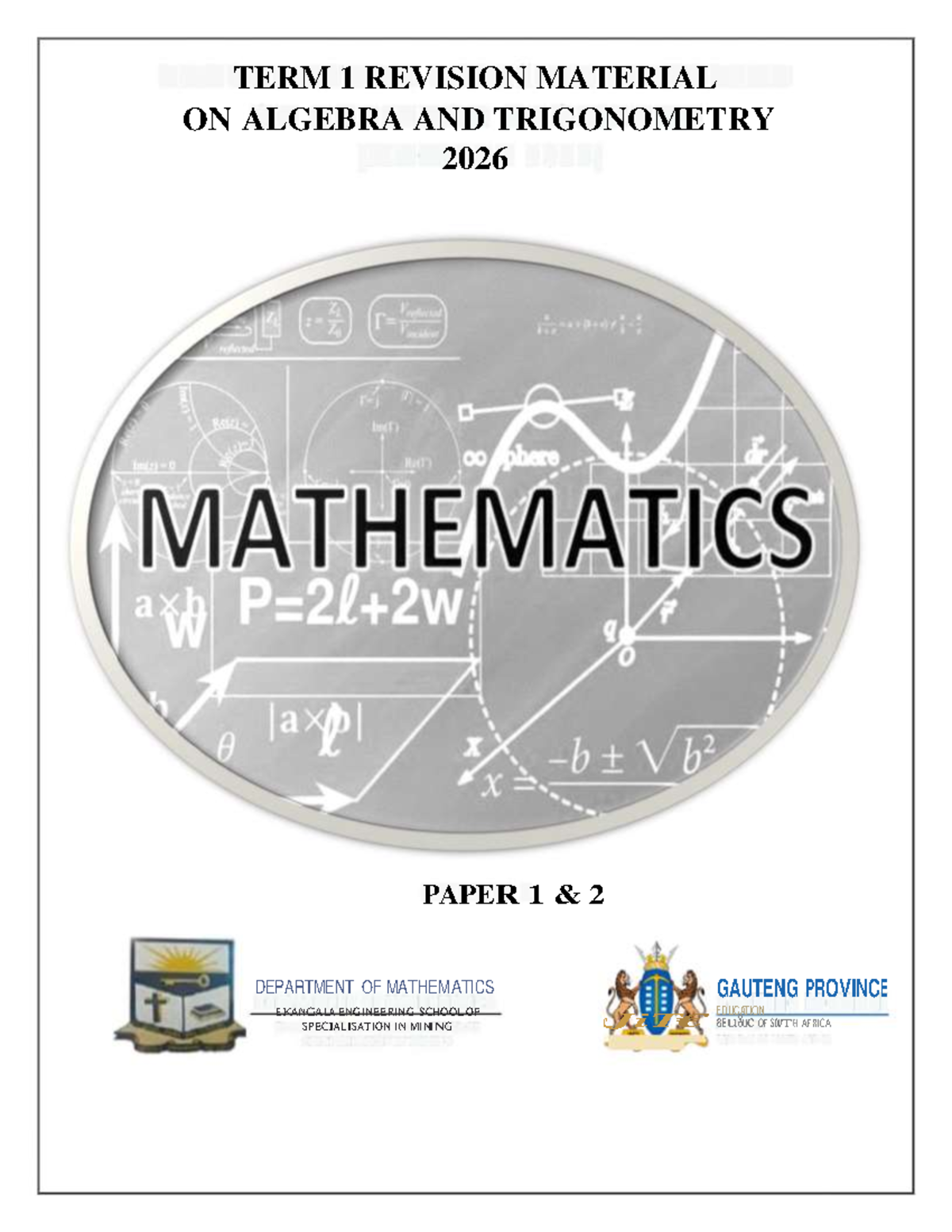 2026 TERM 1 Algebra &amp; Trigonometry - TERM 1 REVISION MATERIAL ON ALGEBRA AND TRIGONOMETRY 2026 ...