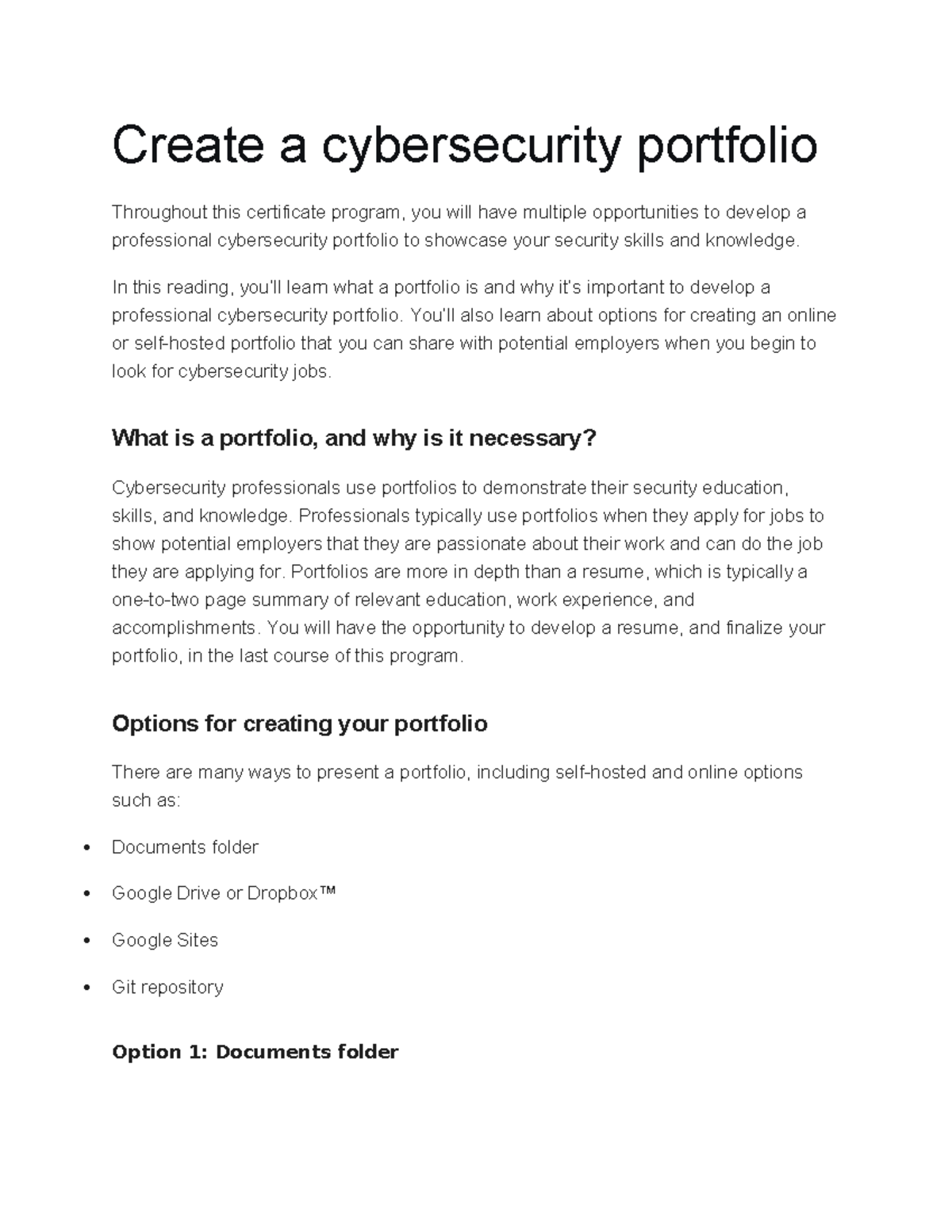 Create a cybersecurity portfolio - Create a cybersecurity portfolio ...