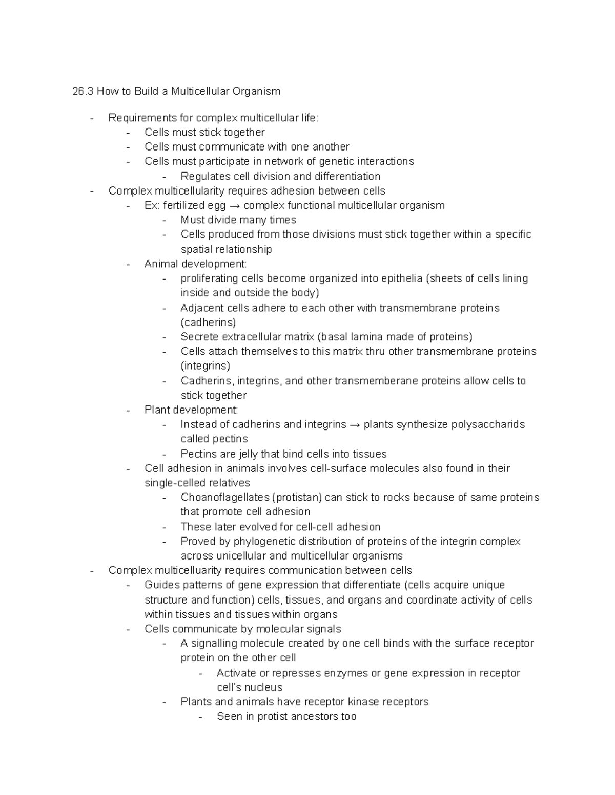 LS 7C Final Exam Notes: Building Multicellular Organisms - Studocu