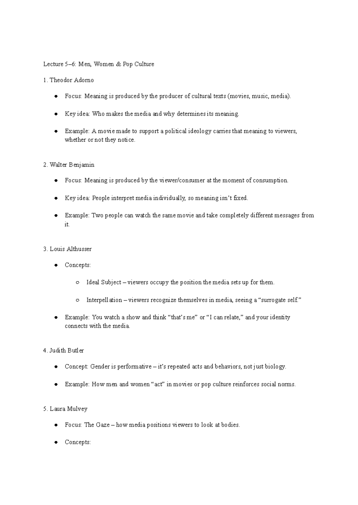 Lecture Notes on Men, Women, and Pop Culture (Course Code: 5-7) - Studocu