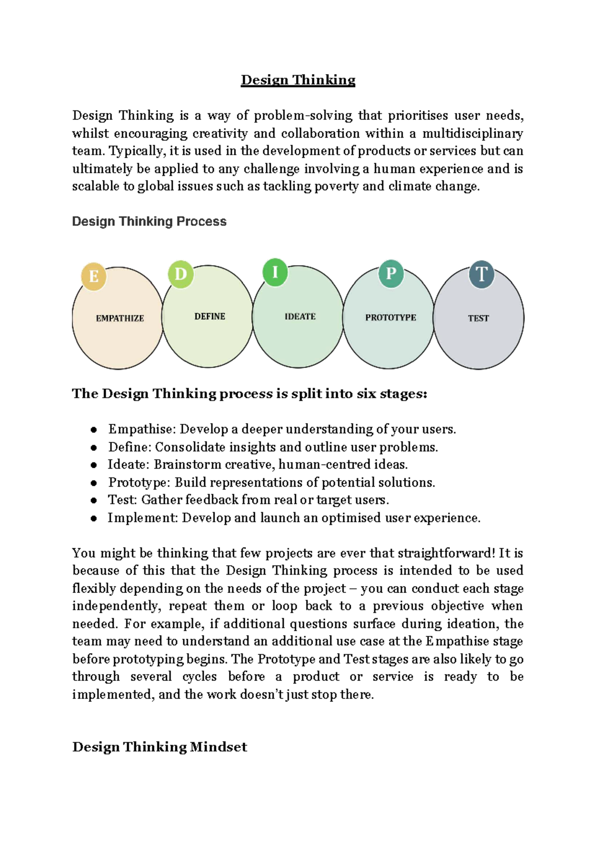 Chapter 2: Understanding the Design Thinking Process and Mindset - Studocu