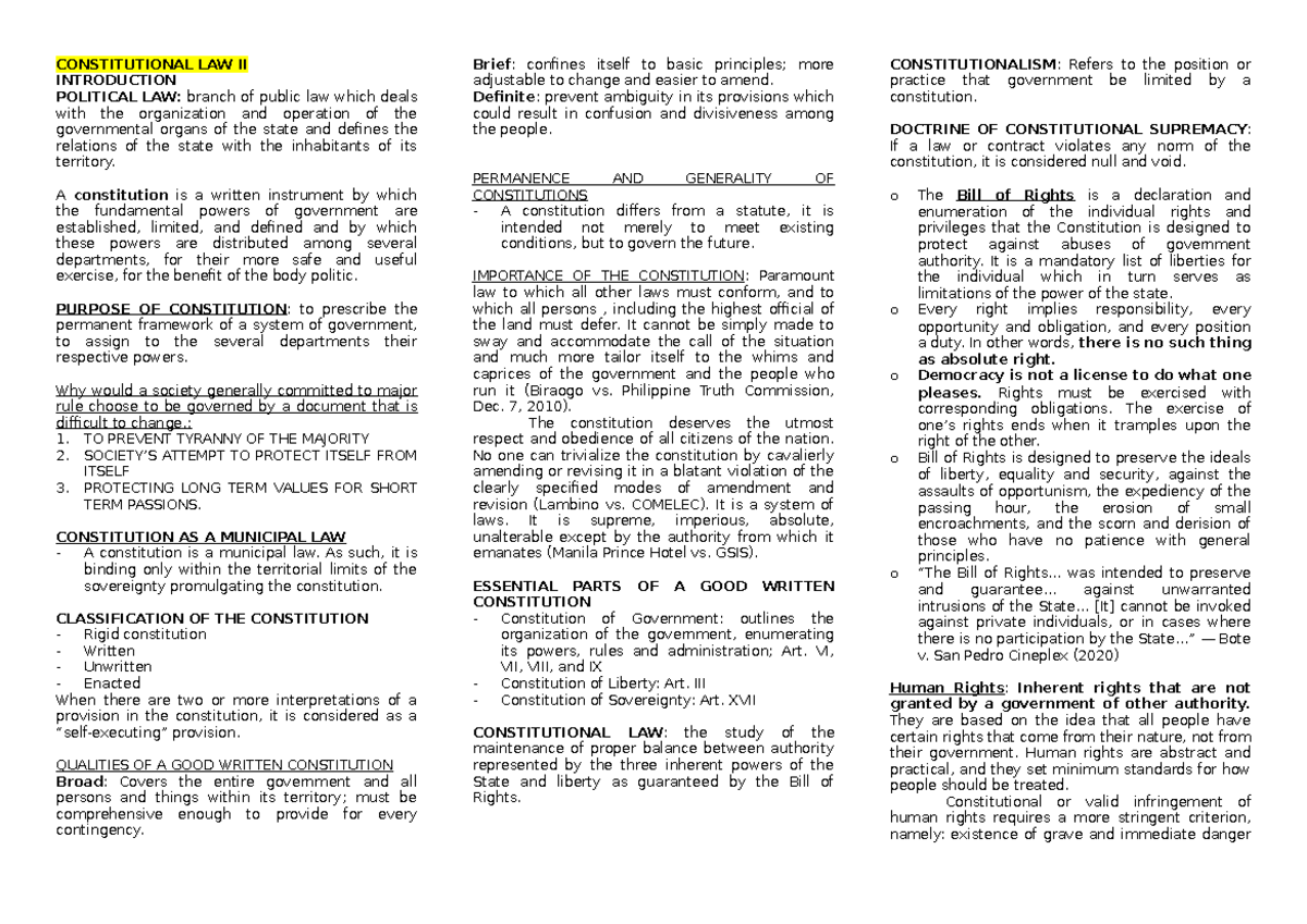 Constitutional Law II (Consti 2) Summary Notes on Political Law - Studocu