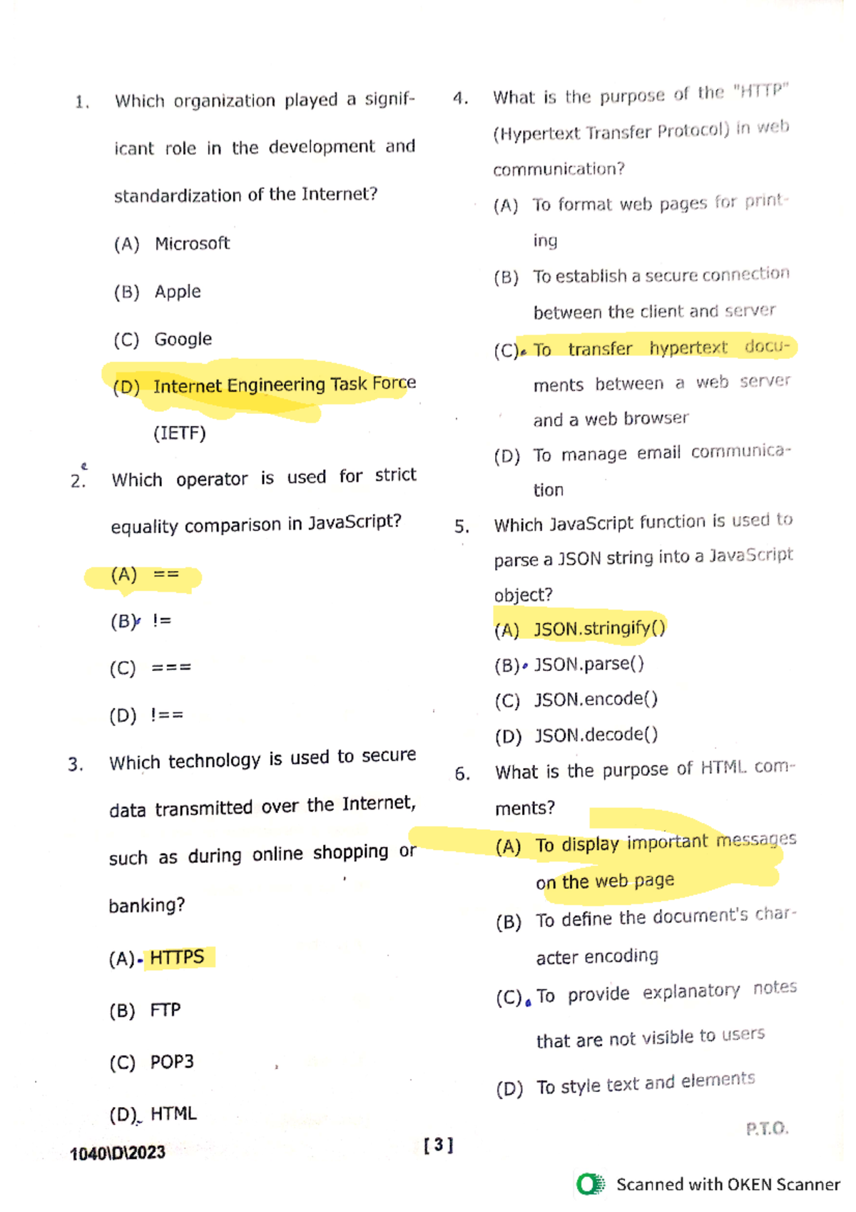 HTML PYQ Paper 2023: Key Questions and Answers for Students - Studocu