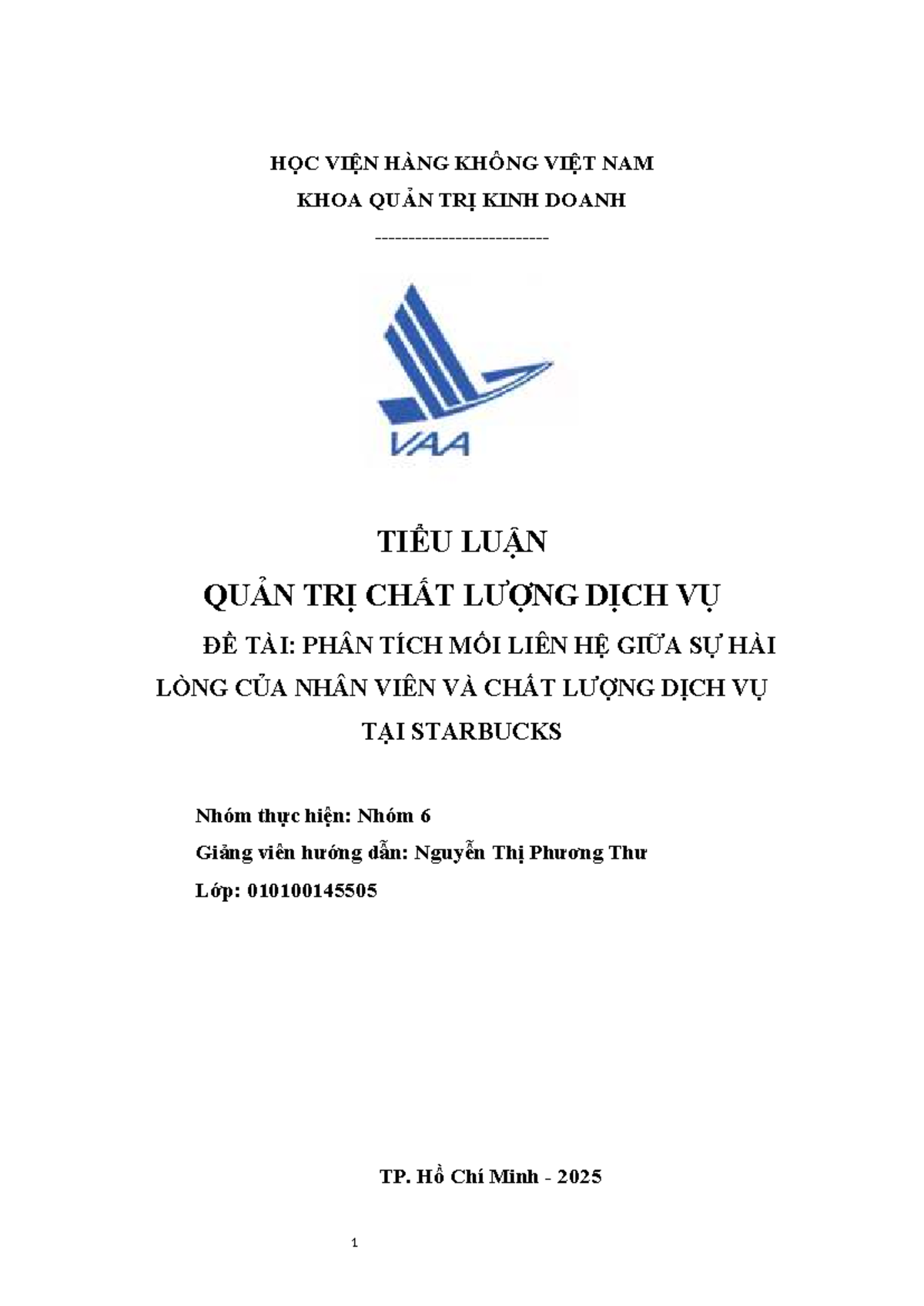 Tiểu luận QL Chất lượng Dịch vụ: Phân tích Sự Hài lòng tại Starbucks - Document Preview