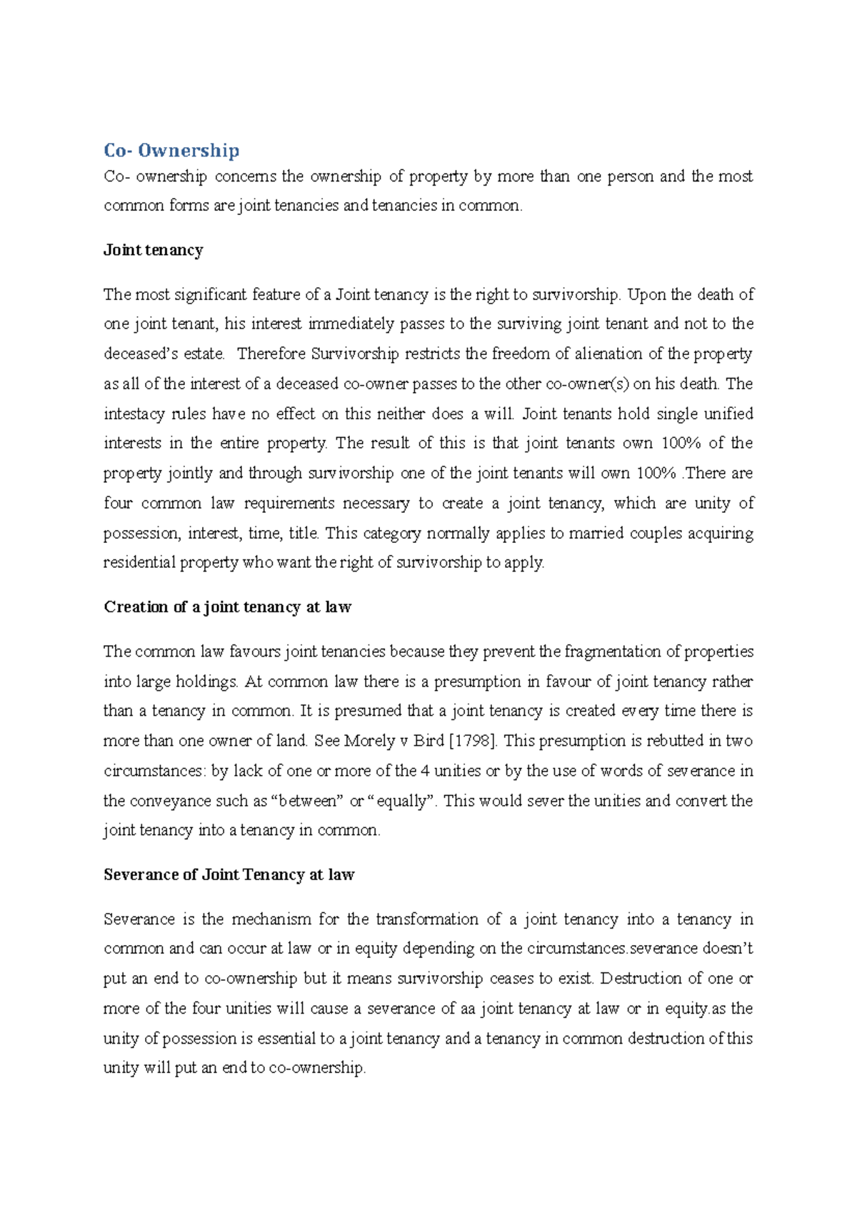 Co-Ownership Law: Lecture Notes on Joint Tenancy & Tenancy in Common ...