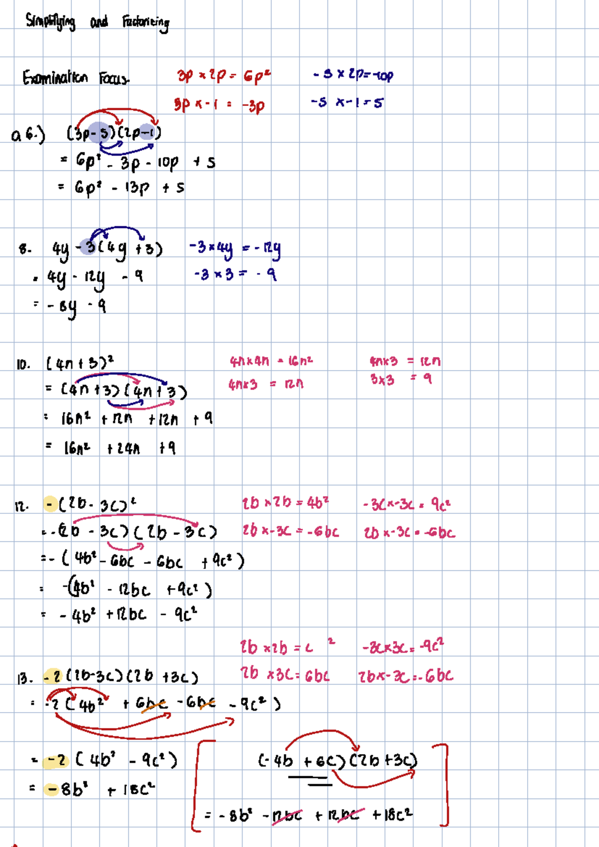 Final Exam Review: Simplifying and Factorizing Expressions MATH101 ...