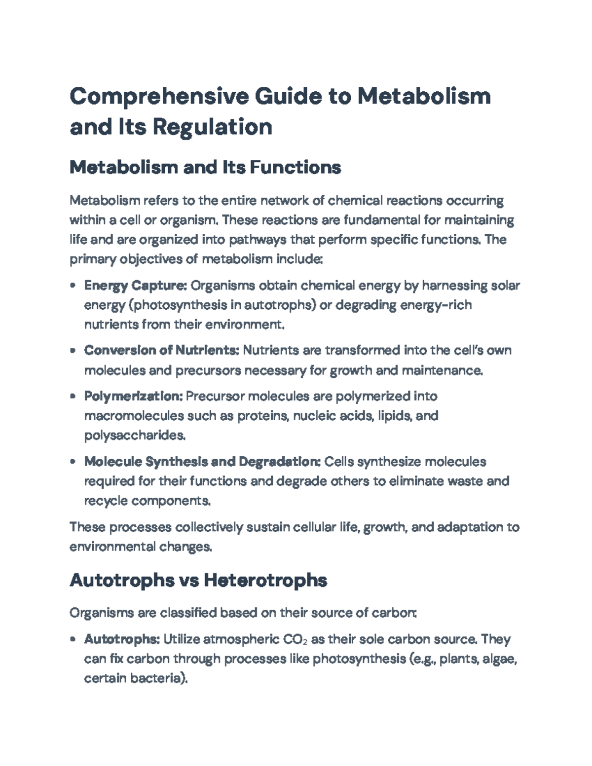 Comprehensive Guide to Metabolism and Its Regulation (Course Code ...