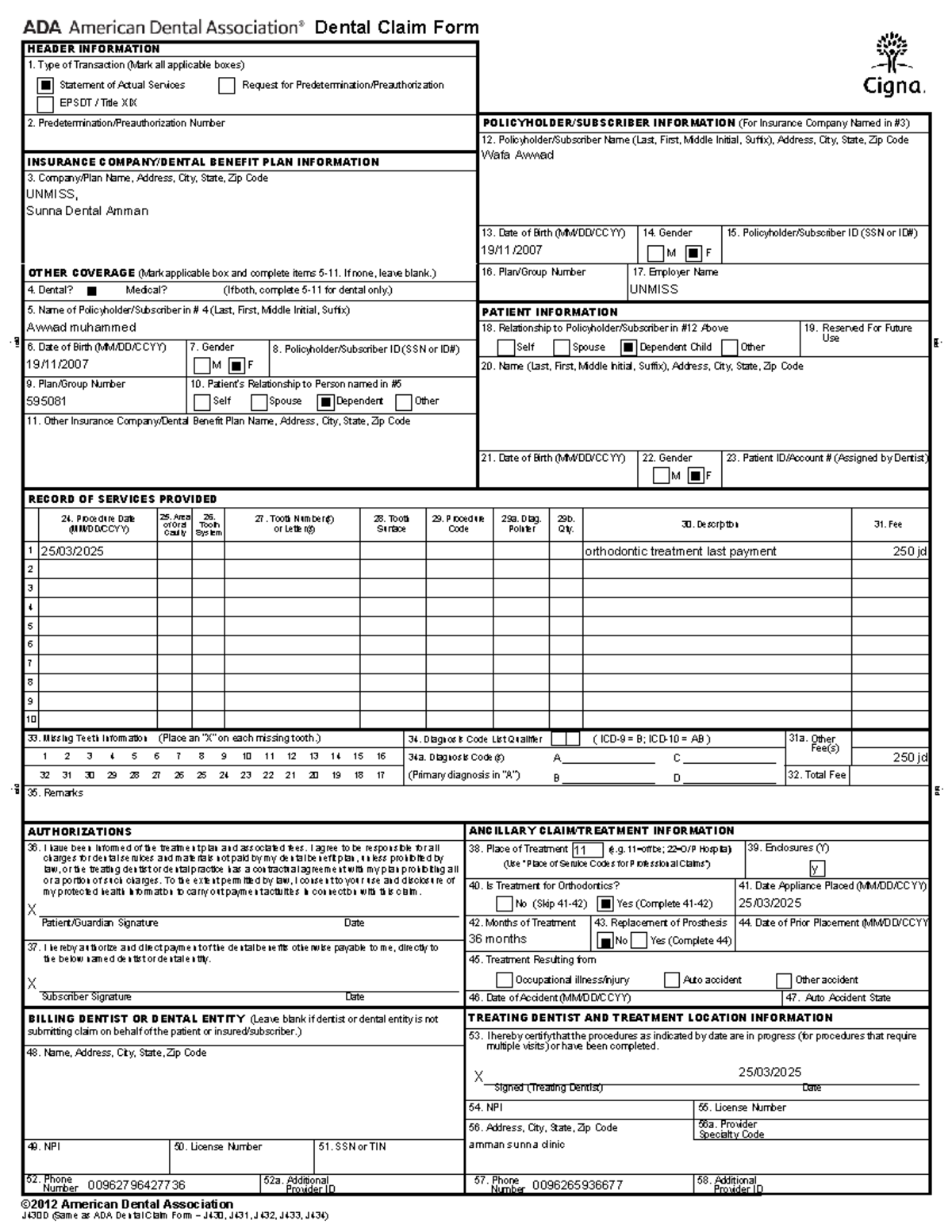 Dental Claim Form Instructions and Header Info (J430) - Studocu