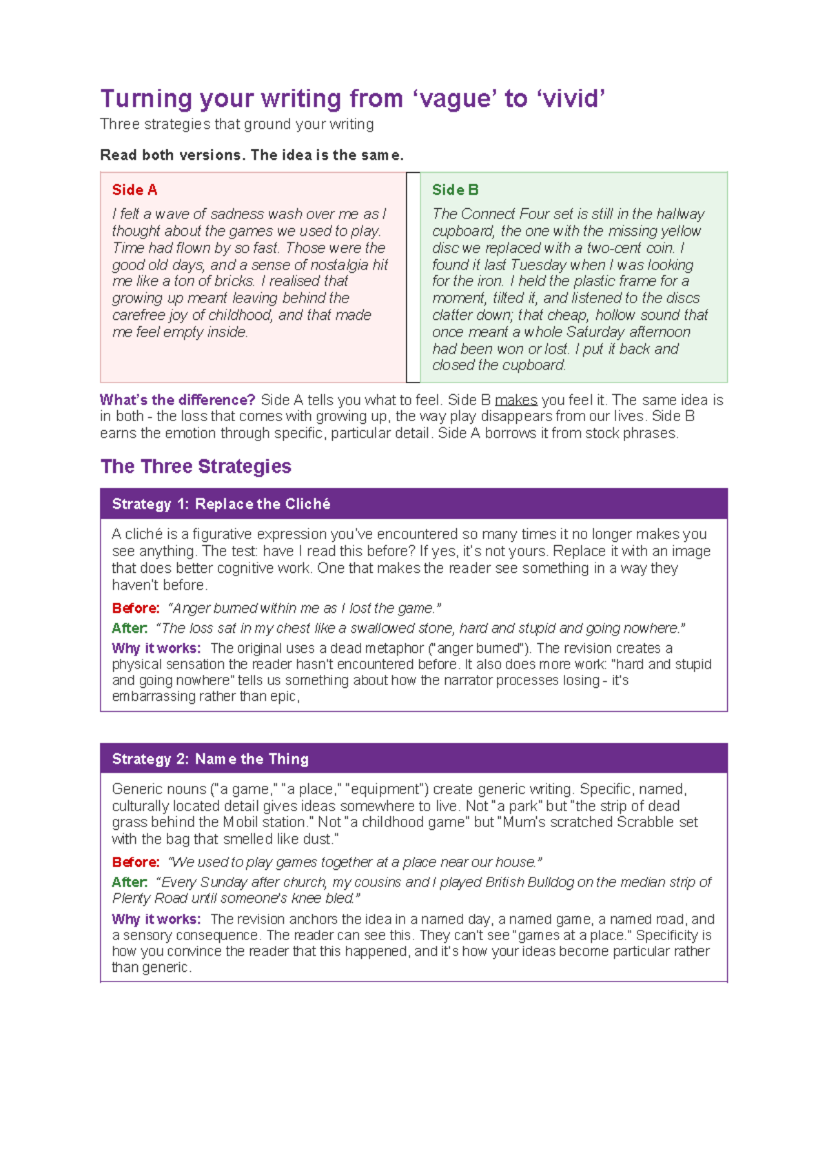 Turning Writing from Vague to Vivid: 3 Strategies for Improvement - Studocu