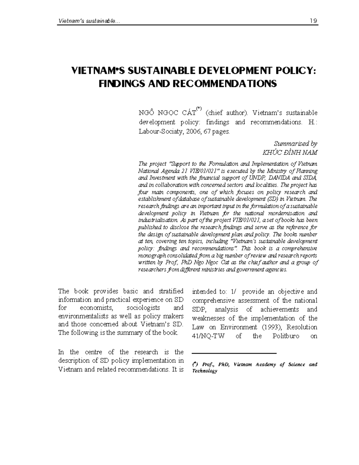 Sustainable Development Policy in Vietnam: Findings & Recommendations ...