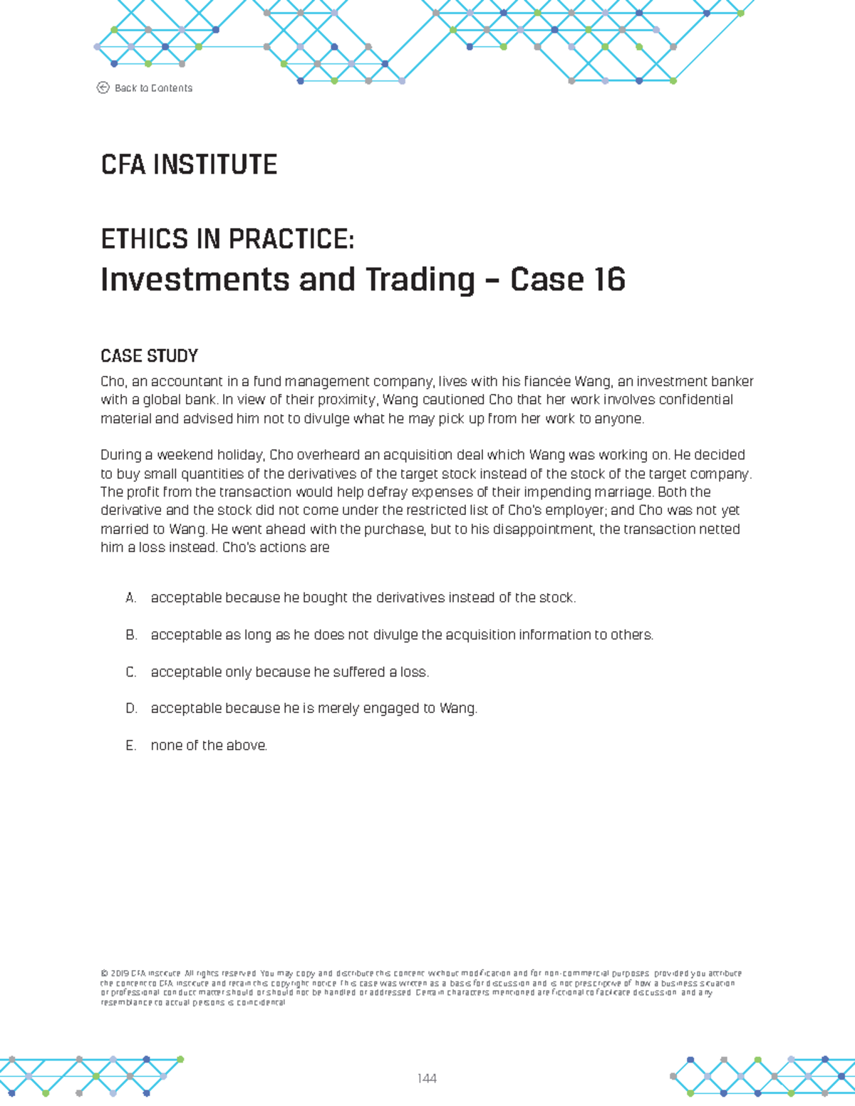 CFA Ethics in Practice: Case Studies 6-10 Solutions & Analysis - Studocu