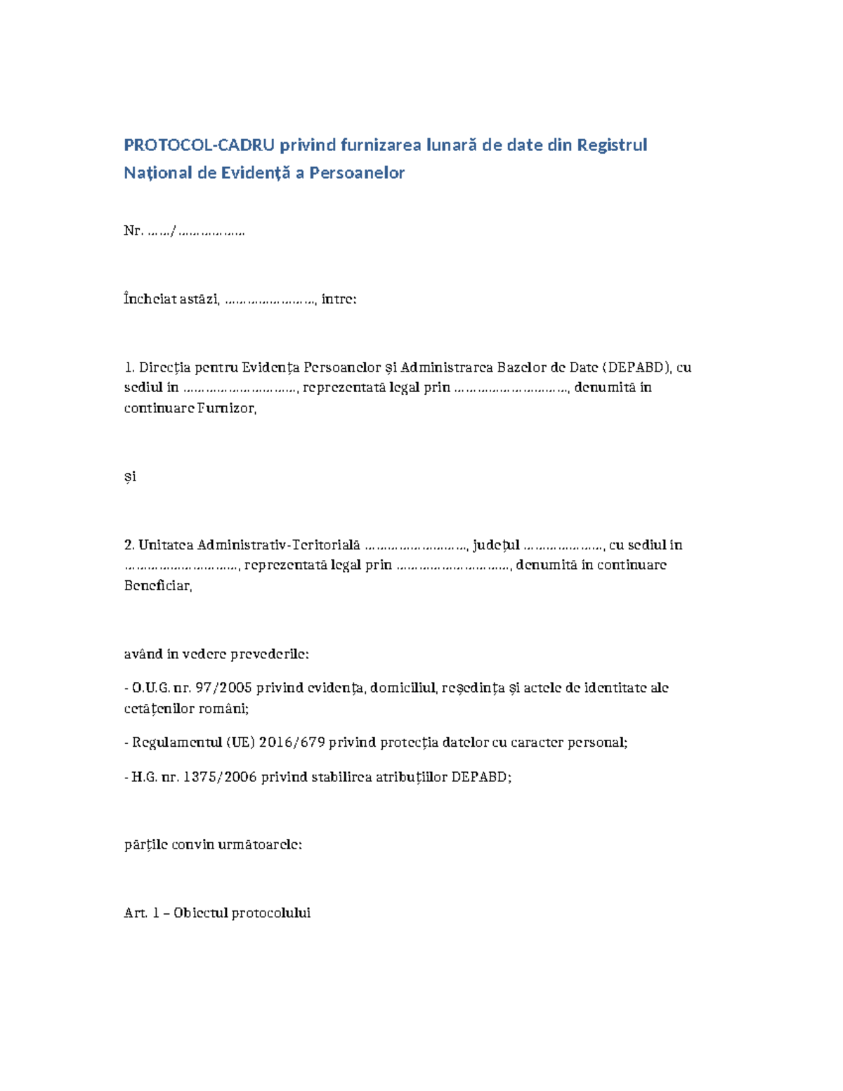 Protocol de Furnizare Lunară a Datelor RNEP - Studocu