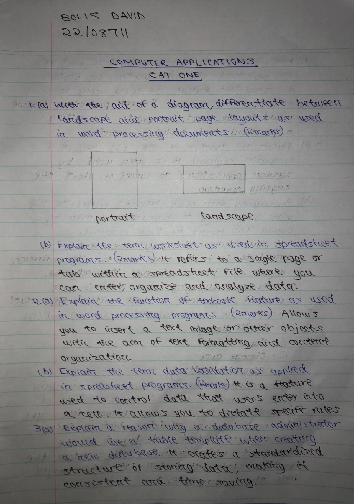 CAT ONE - Assignment - BOLIS DAVID COMPUTER APPLICATIONS CAT ONE givit ...