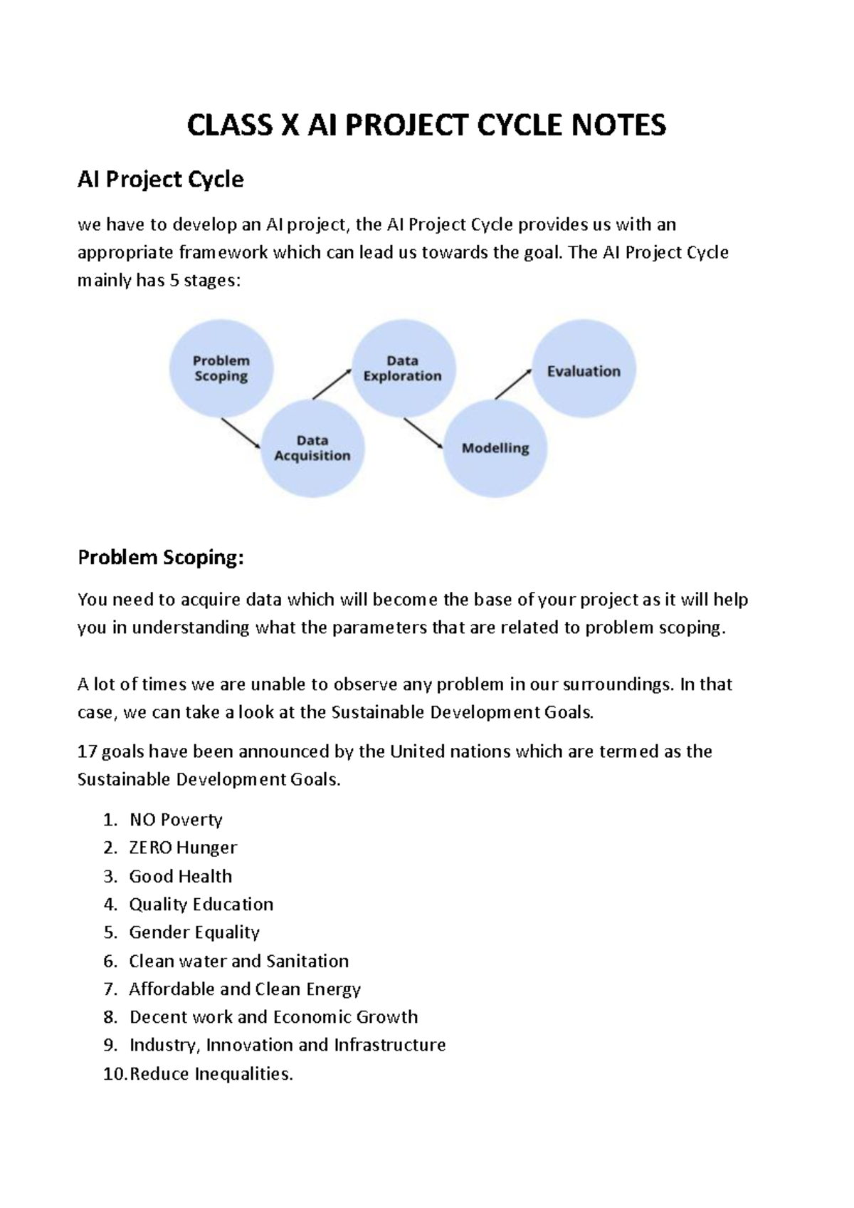 CLASS X AI PROJECT CYCLE NOTES: Understanding the AI Project Framework ...