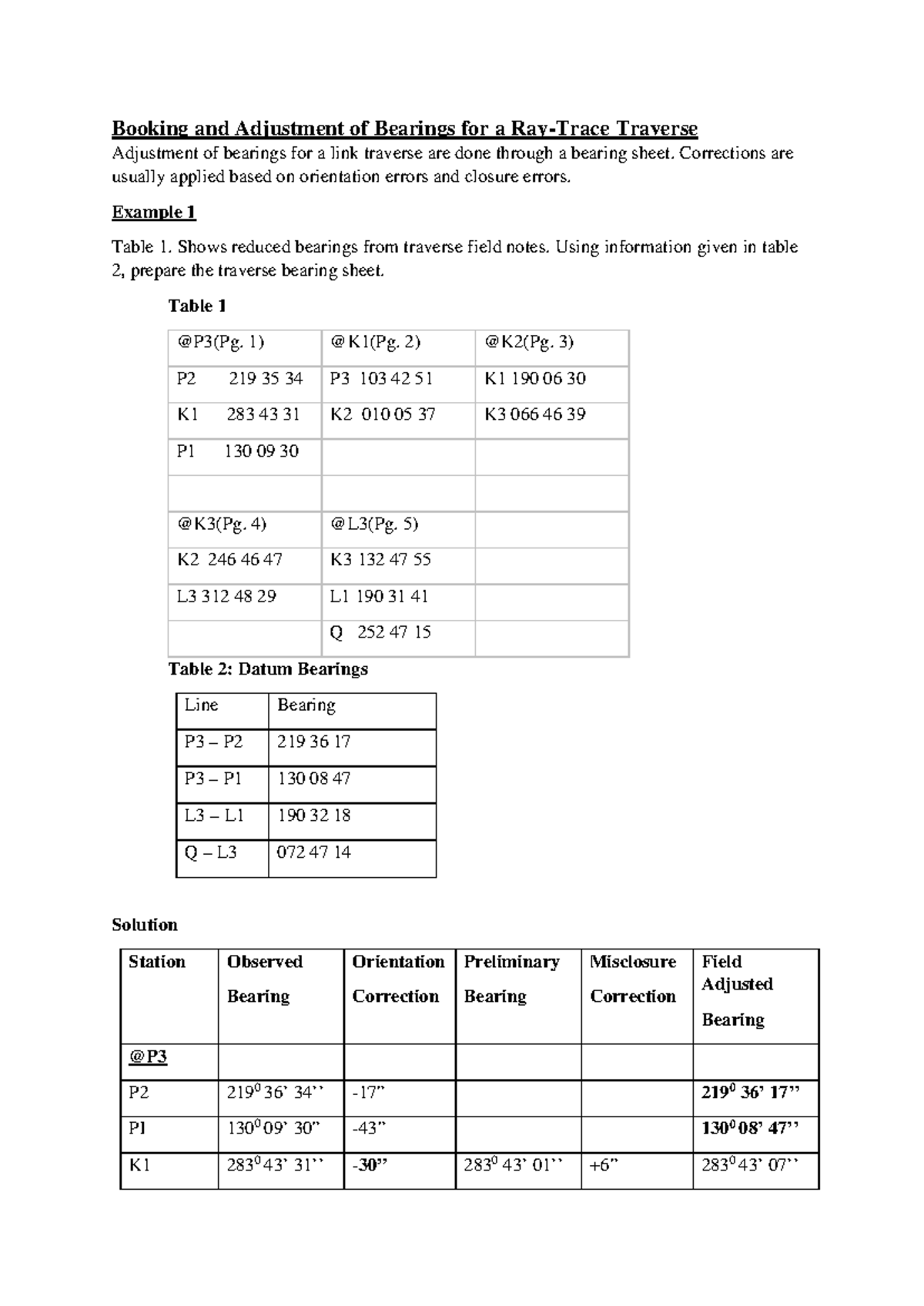 Adjusting Bearings for Ray-Trace Traverse (ENG 101 - Final Exam) - Studocu