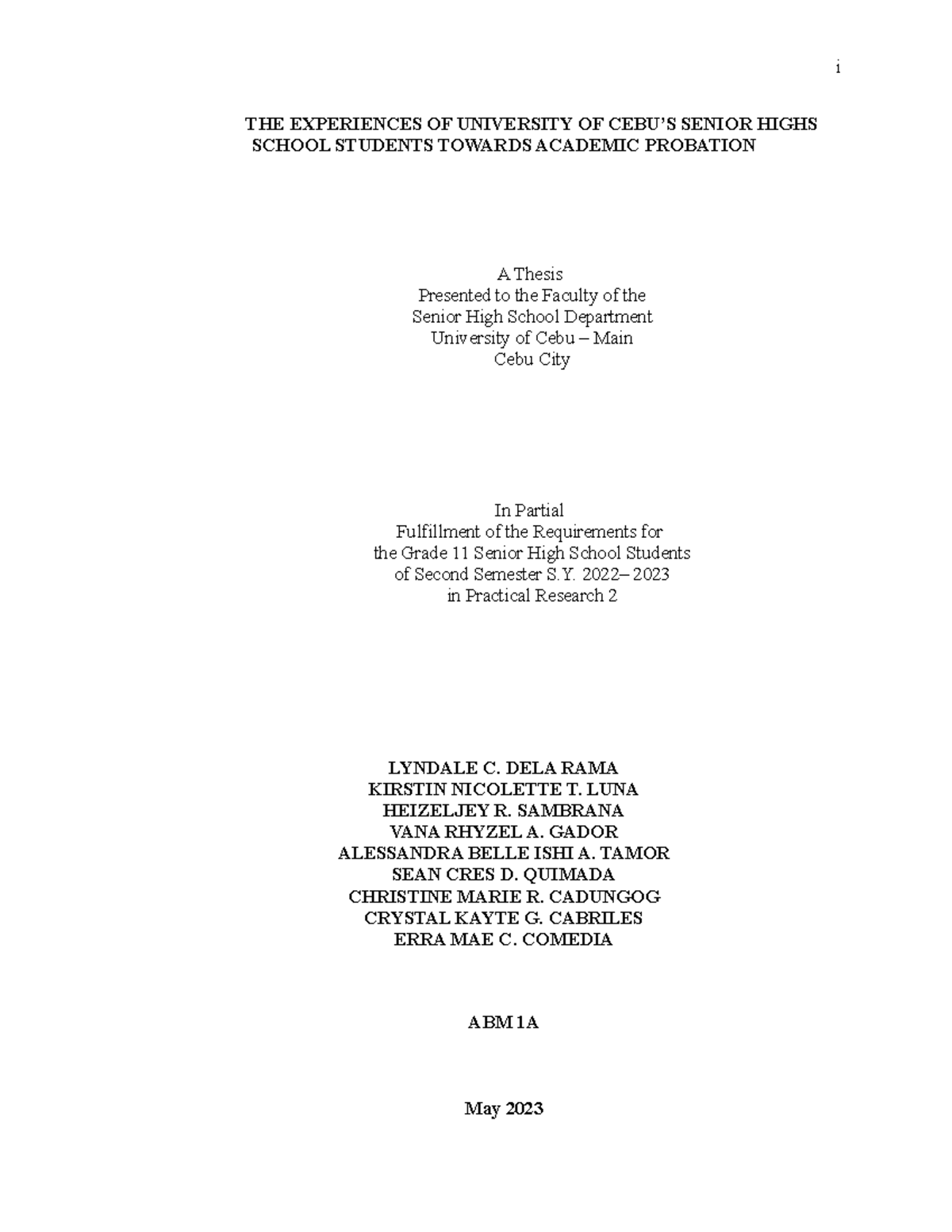 Exploring Academic Probation: Experiences of UC Senior High Students ...