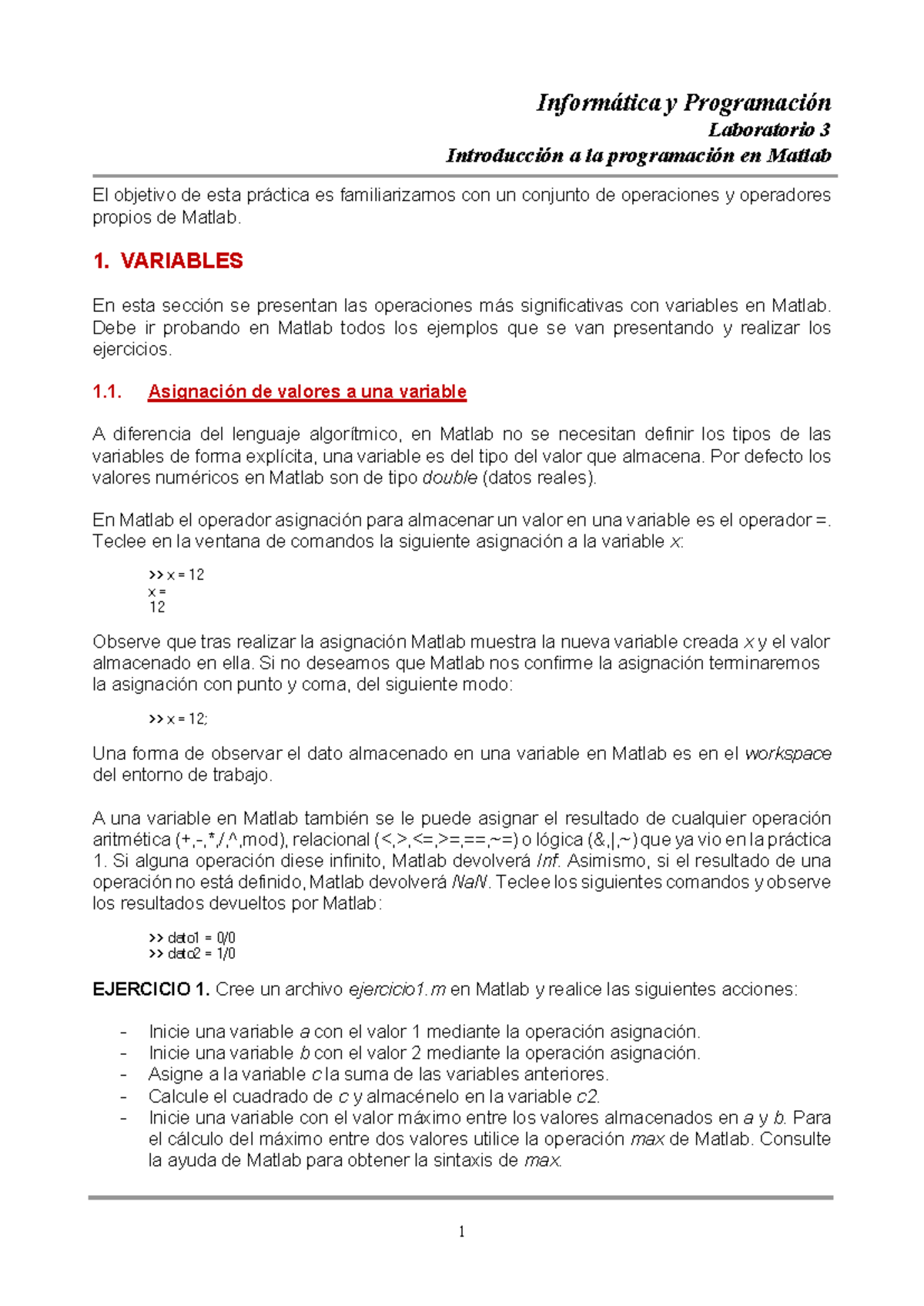 Laboratorio 3: Introducción a la Programación en Matlab - Práctica ...