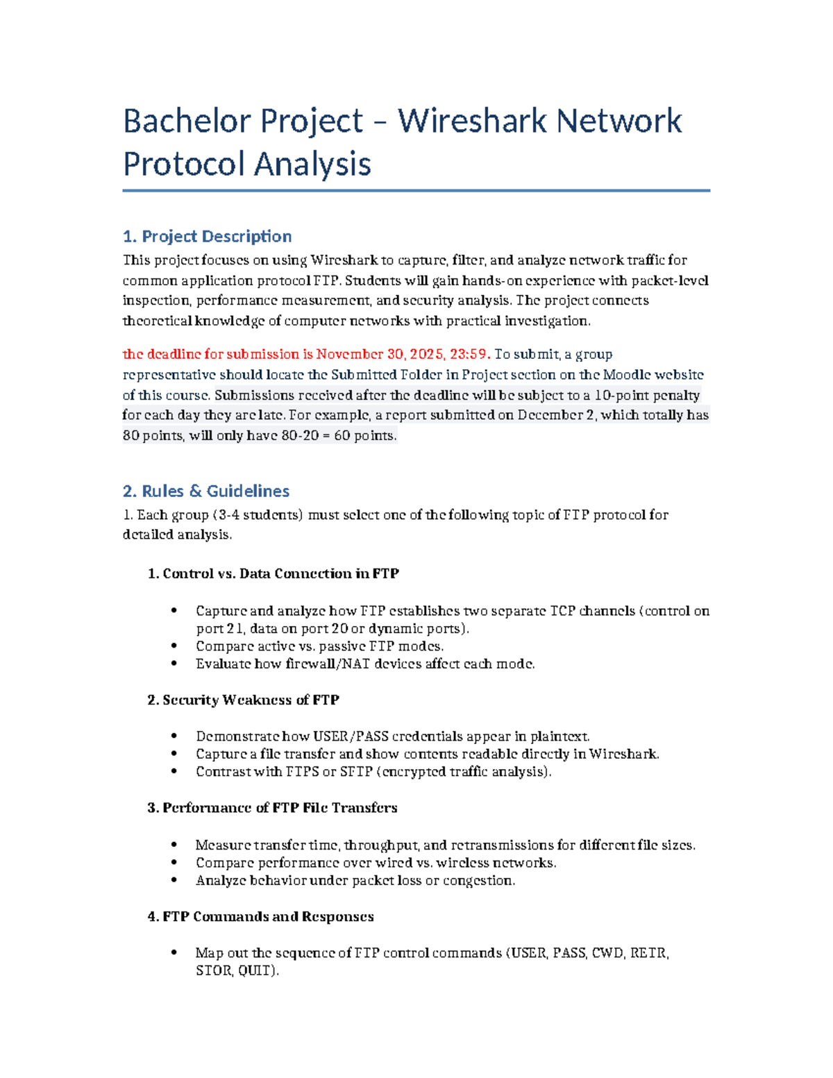 Bachelor Project: Wireshark Analysis of FTP Protocol - Studocu