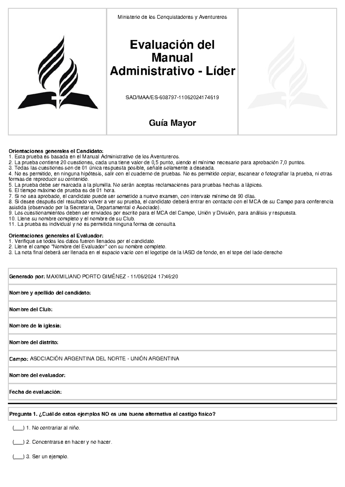Manual Administrativo de los Aventureros - SAD/MAA/ES-608797 - Document Preview