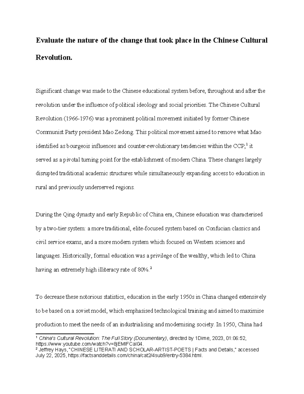 HIST 202: The Impact of the Chinese Cultural Revolution on Education ...