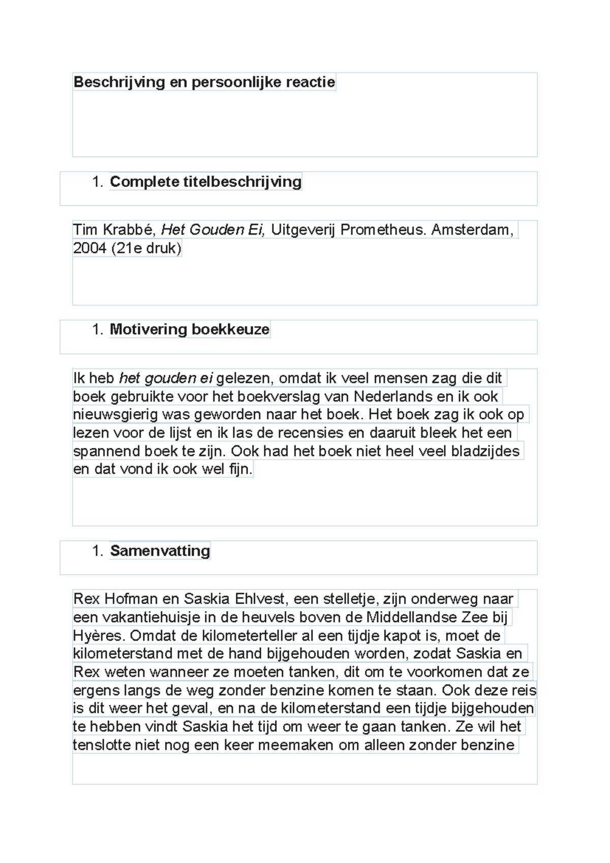 Tim Krabbé - Het Gouden Ei: Persoonlijke Reactie en Analyse - Studeersnel